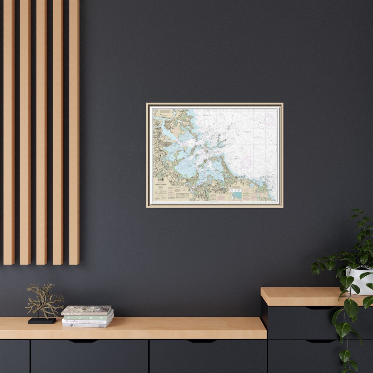 Chart 13270 Boston Harbor - NOAA Nautical Chart Floating Frame Canvas | 32" x 24" | 40" x 30" - Natural context-2