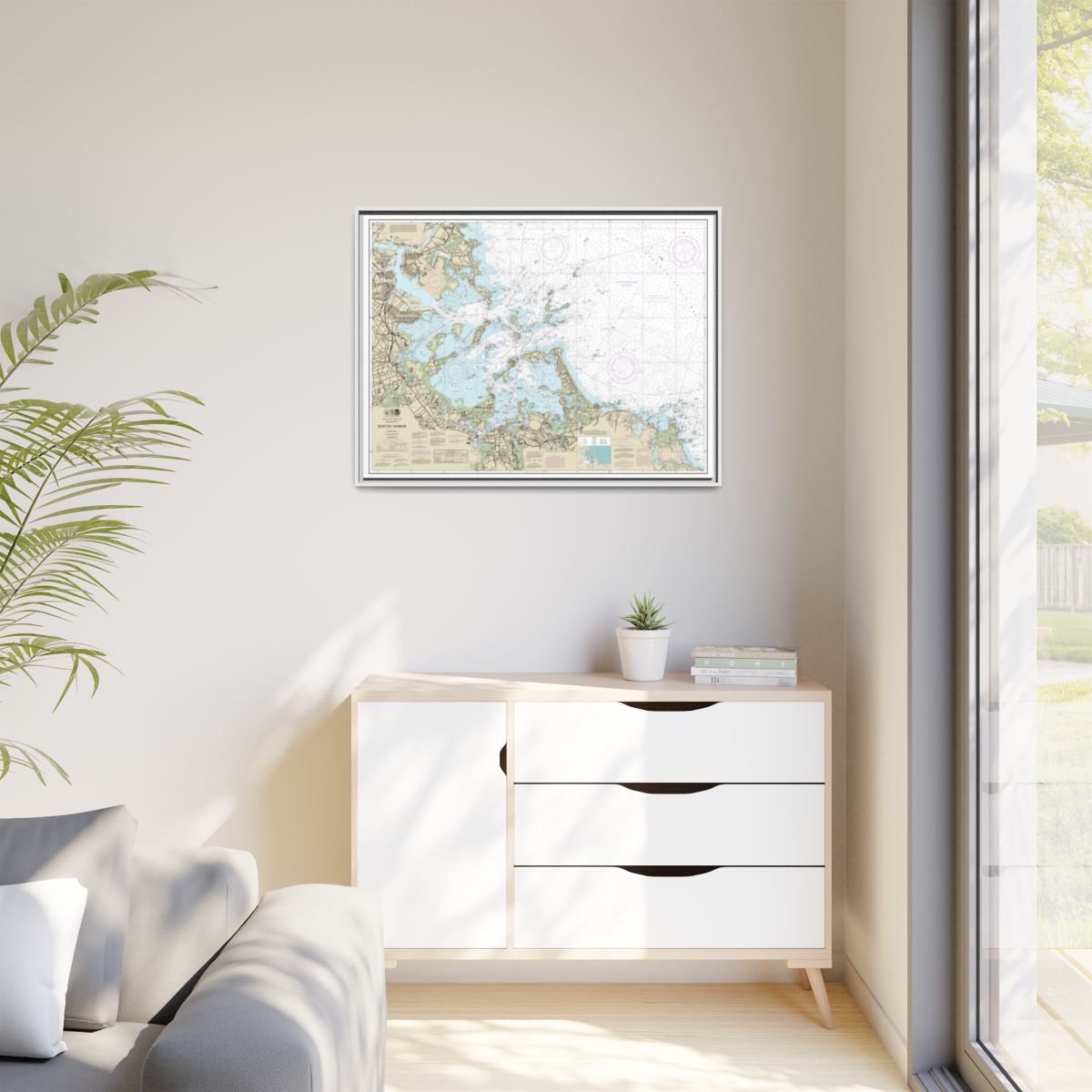 Chart 13270 Boston Harbor - NOAA Nautical Chart Floating Frame Canvas | 32" x 24" | 40" x 30" - White context-1