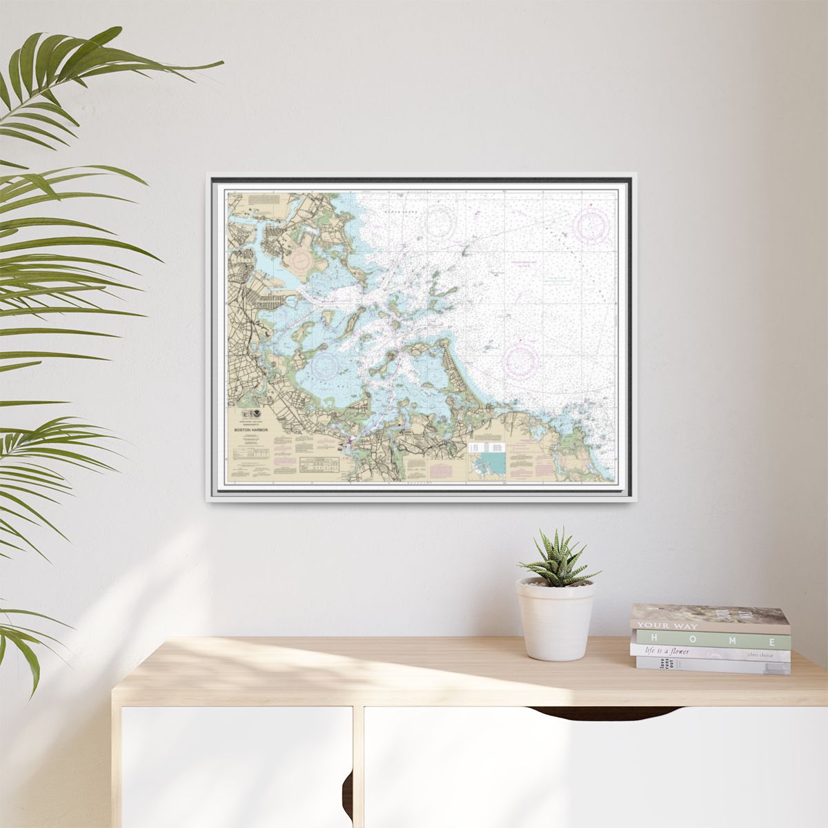 Chart 13270 Boston Harbor - NOAA Nautical Chart Floating Frame Canvas | 32" x 24" | 40" x 30" - White context-1