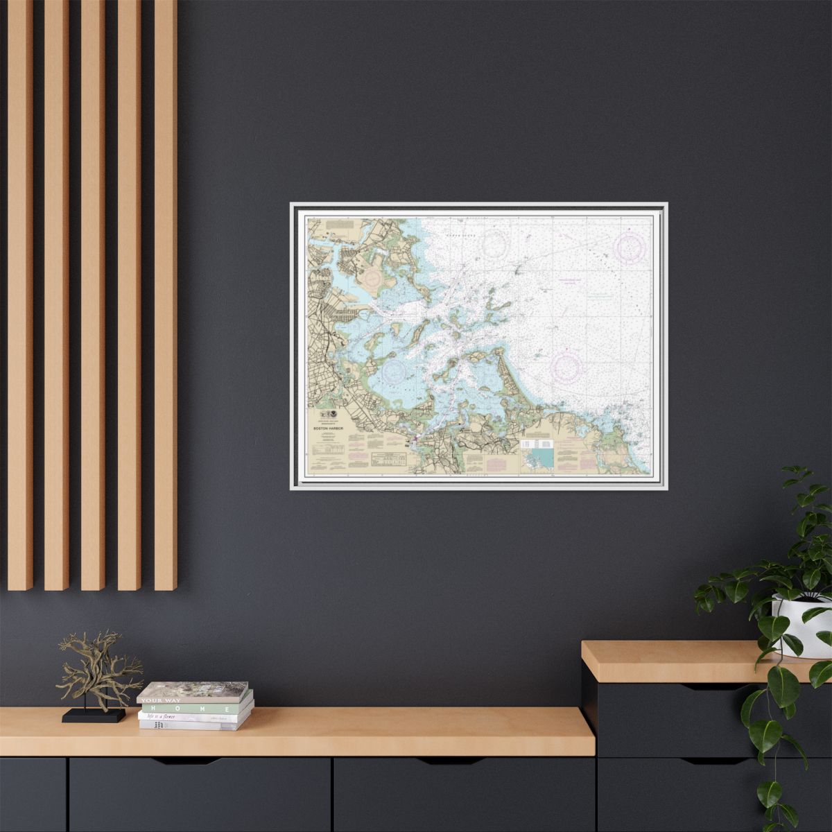 Chart 13270 Boston Harbor - NOAA Nautical Chart Floating Frame Canvas | 32" x 24" | 40" x 30" - White context-2