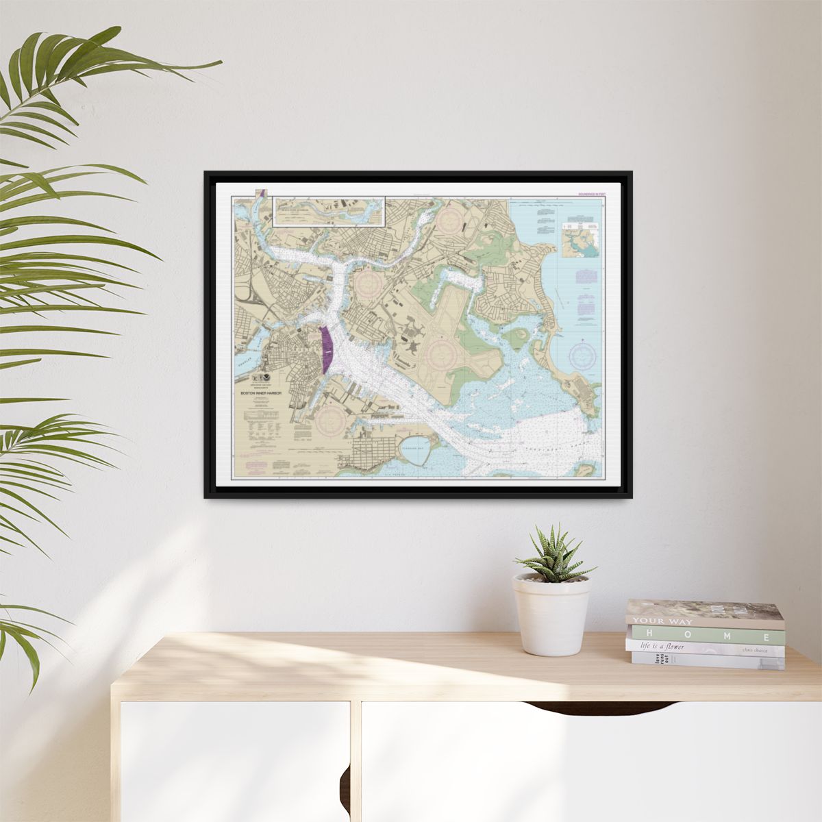 Chart 13272 Boston Inner Harbor - NOAA Nautical Chart Floating Frame Canvas | 32" x 24" | 40" x 30" - Black context-1