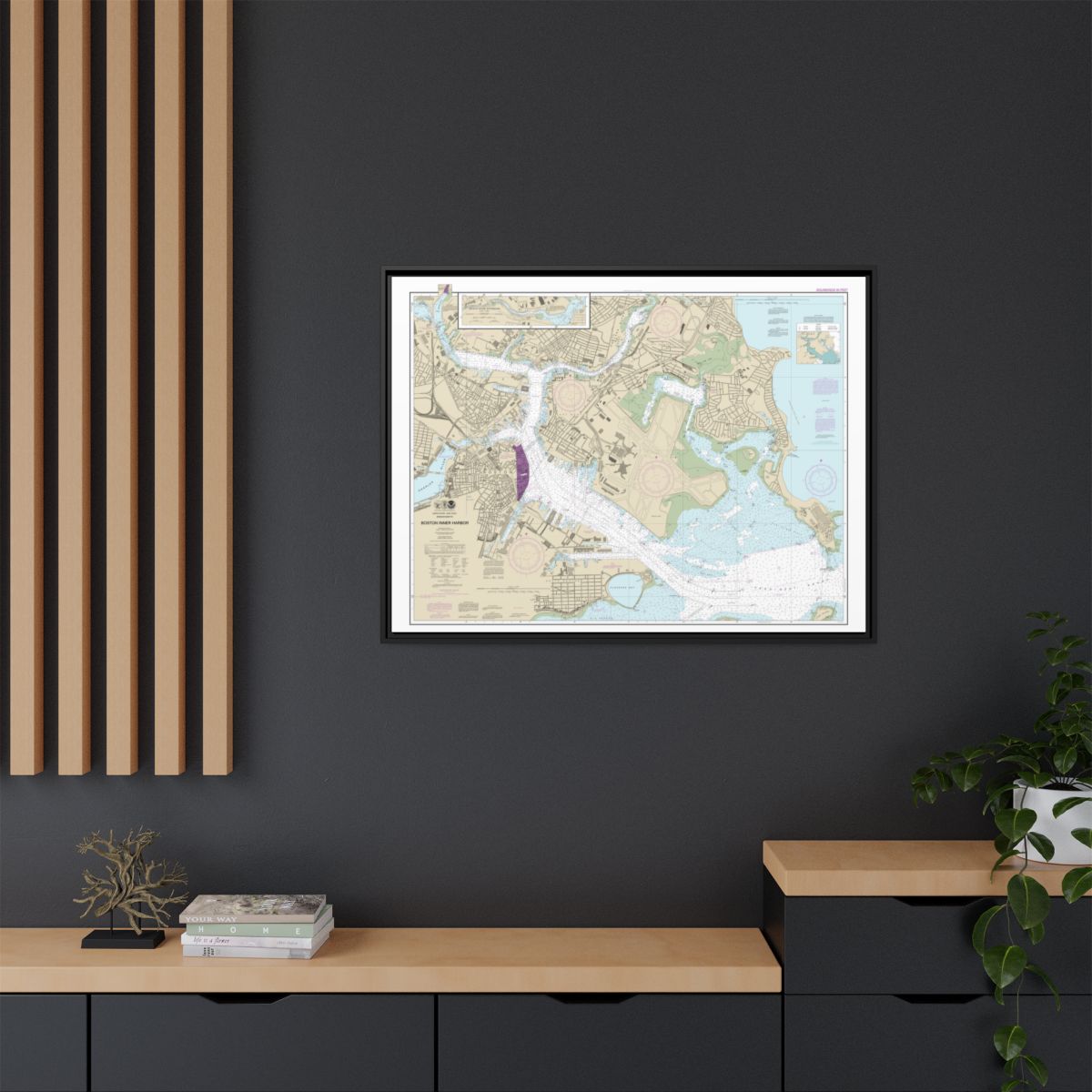 Chart 13272 Boston Inner Harbor - NOAA Nautical Chart Floating Frame Canvas | 32" x 24" | 40" x 30" - Black context-2