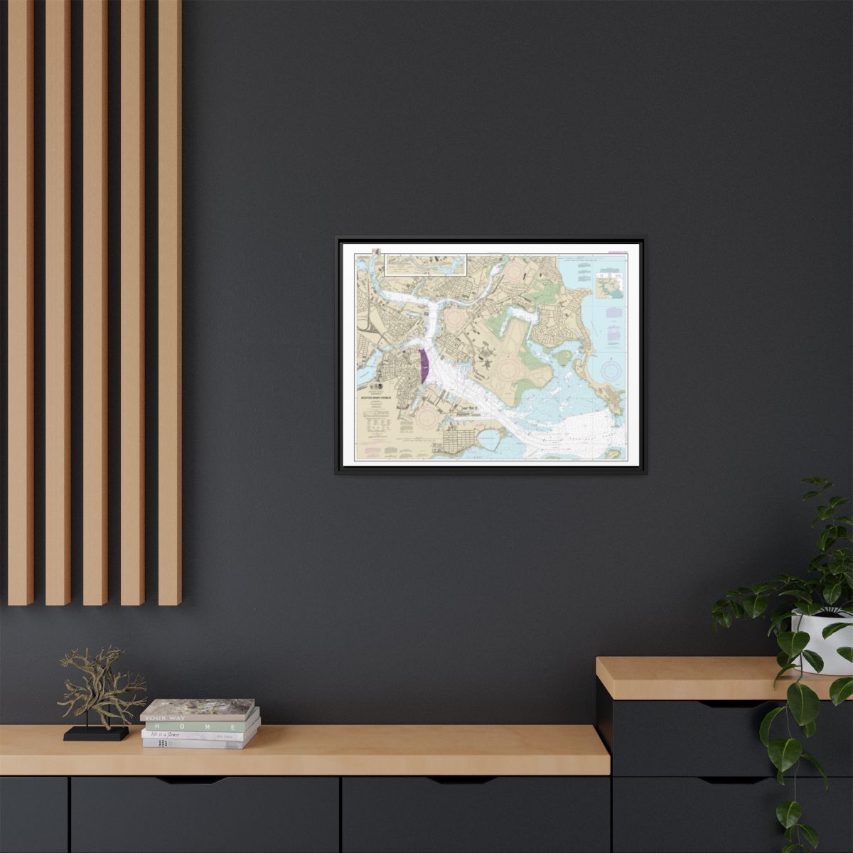 Chart 13272 Boston Inner Harbor - NOAA Nautical Chart Floating Frame Canvas | 32" x 24" | 40" x 30" - Black context-2