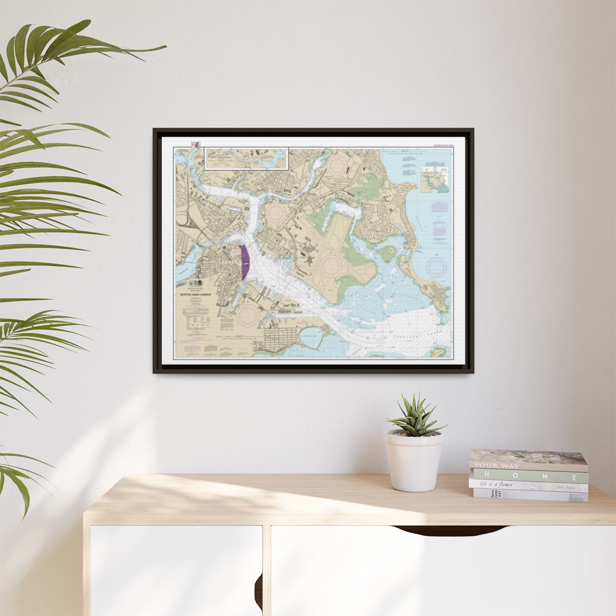 Chart 13272 Boston Inner Harbor - NOAA Nautical Chart Floating Frame Canvas | 32" x 24" | 40" x 30" - Espresso context-1