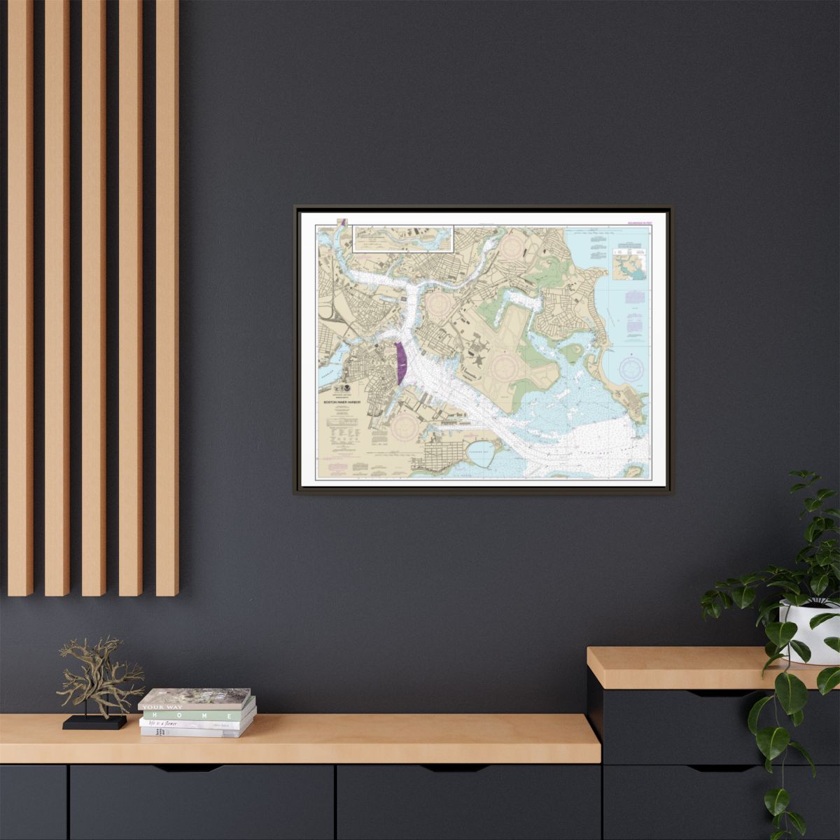Chart 13272 Boston Inner Harbor - NOAA Nautical Chart Floating Frame Canvas | 32" x 24" | 40" x 30" - Espresso context-2