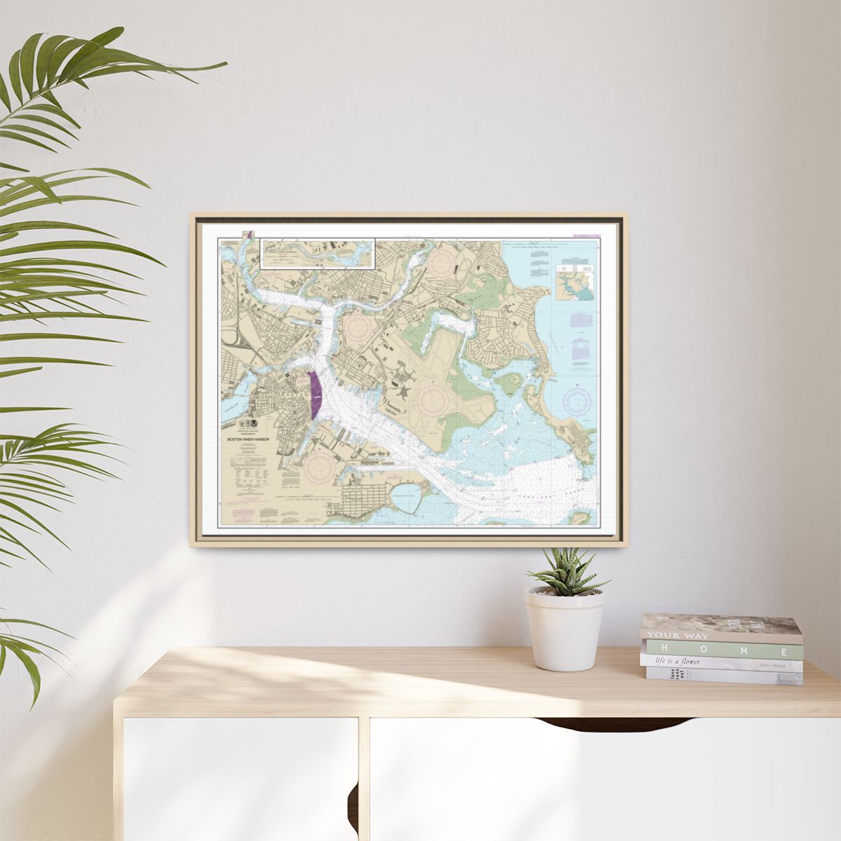 Chart 13272 Boston Inner Harbor - NOAA Nautical Chart Floating Frame Canvas | 32" x 24" | 40" x 30" - Natural context-1