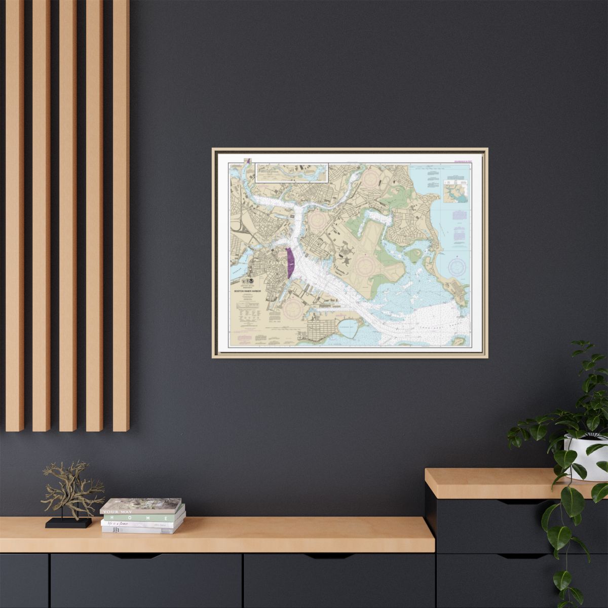 Chart 13272 Boston Inner Harbor - NOAA Nautical Chart Floating Frame Canvas | 32" x 24" | 40" x 30" - Natural context-2