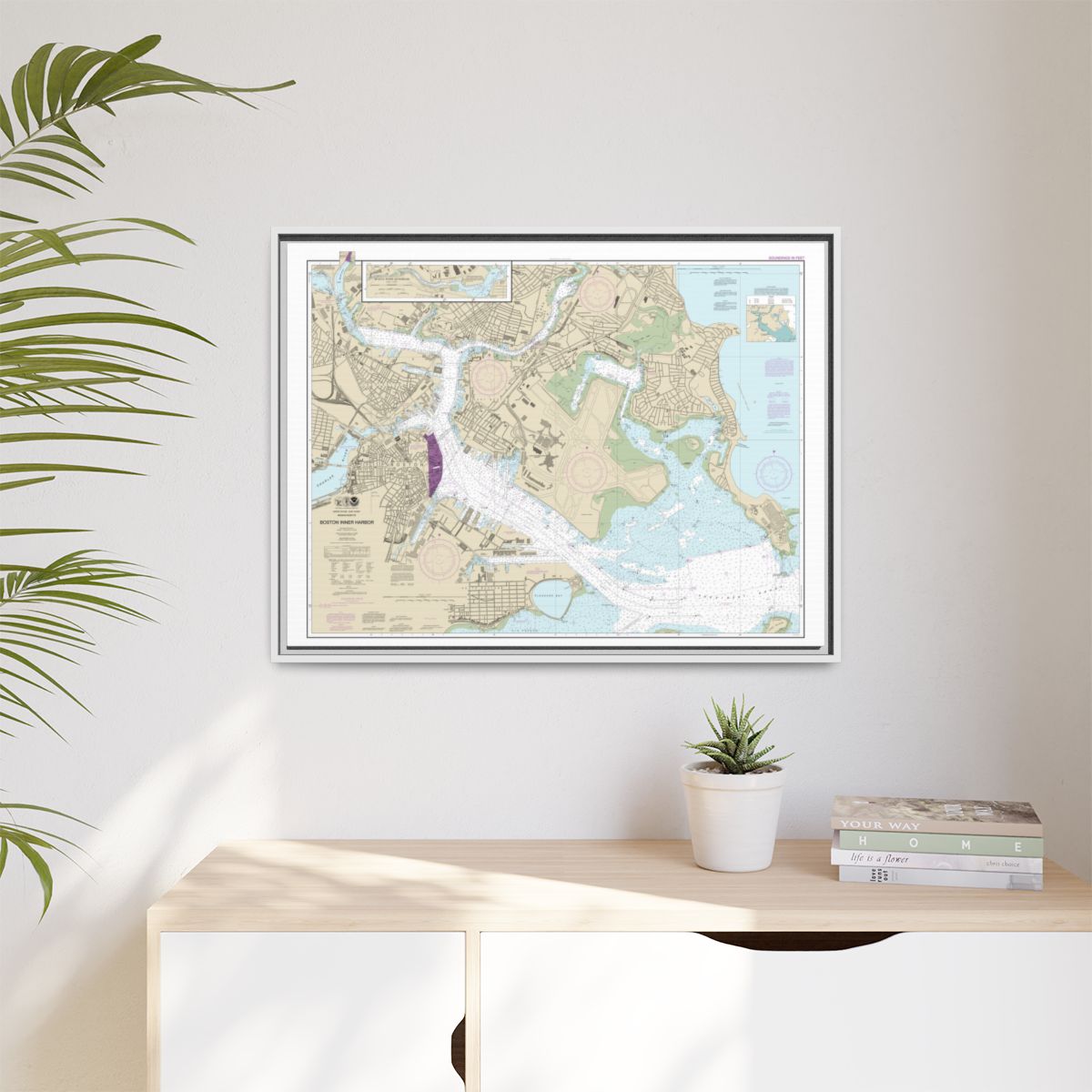Chart 13272 Boston Inner Harbor - NOAA Nautical Chart Floating Frame Canvas | 32" x 24" | 40" x 30" - White context-1