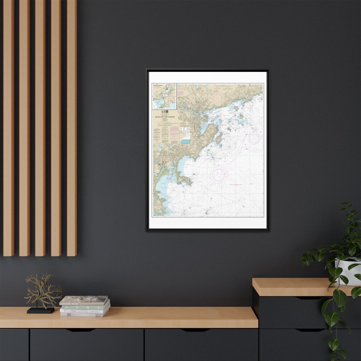 Chart 13275 Salem and Lynn Harbors; Manchester Harbor - NOAA Nautical Chart Floating Frame Canvas | 24" x 32" | 30" x 40" - Black context-2
