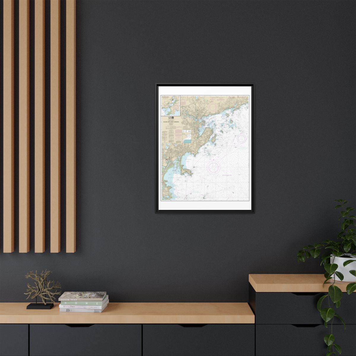 Chart 13275 Salem and Lynn Harbors; Manchester Harbor - NOAA Nautical Chart Floating Frame Canvas | 24" x 32" | 30" x 40" - Black context-2