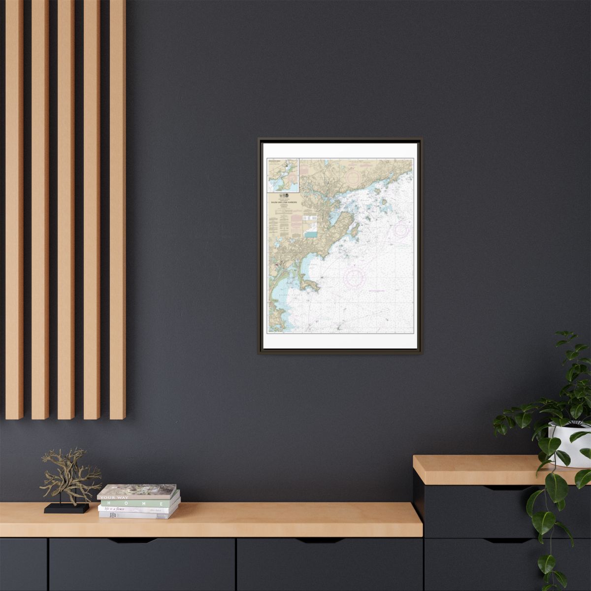 Chart 13275 Salem and Lynn Harbors; Manchester Harbor - NOAA Nautical Chart Floating Frame Canvas | 24" x 32" | 30" x 40" - Espresso context-2