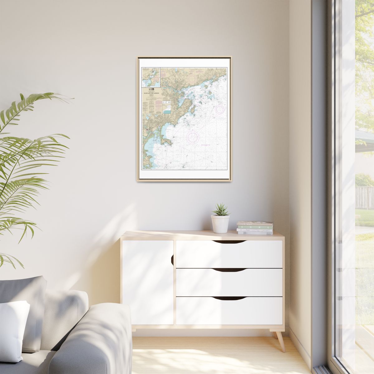 Chart 13275 Salem and Lynn Harbors; Manchester Harbor - NOAA Nautical Chart Floating Frame Canvas | 24" x 32" | 30" x 40" - Natural context-1
