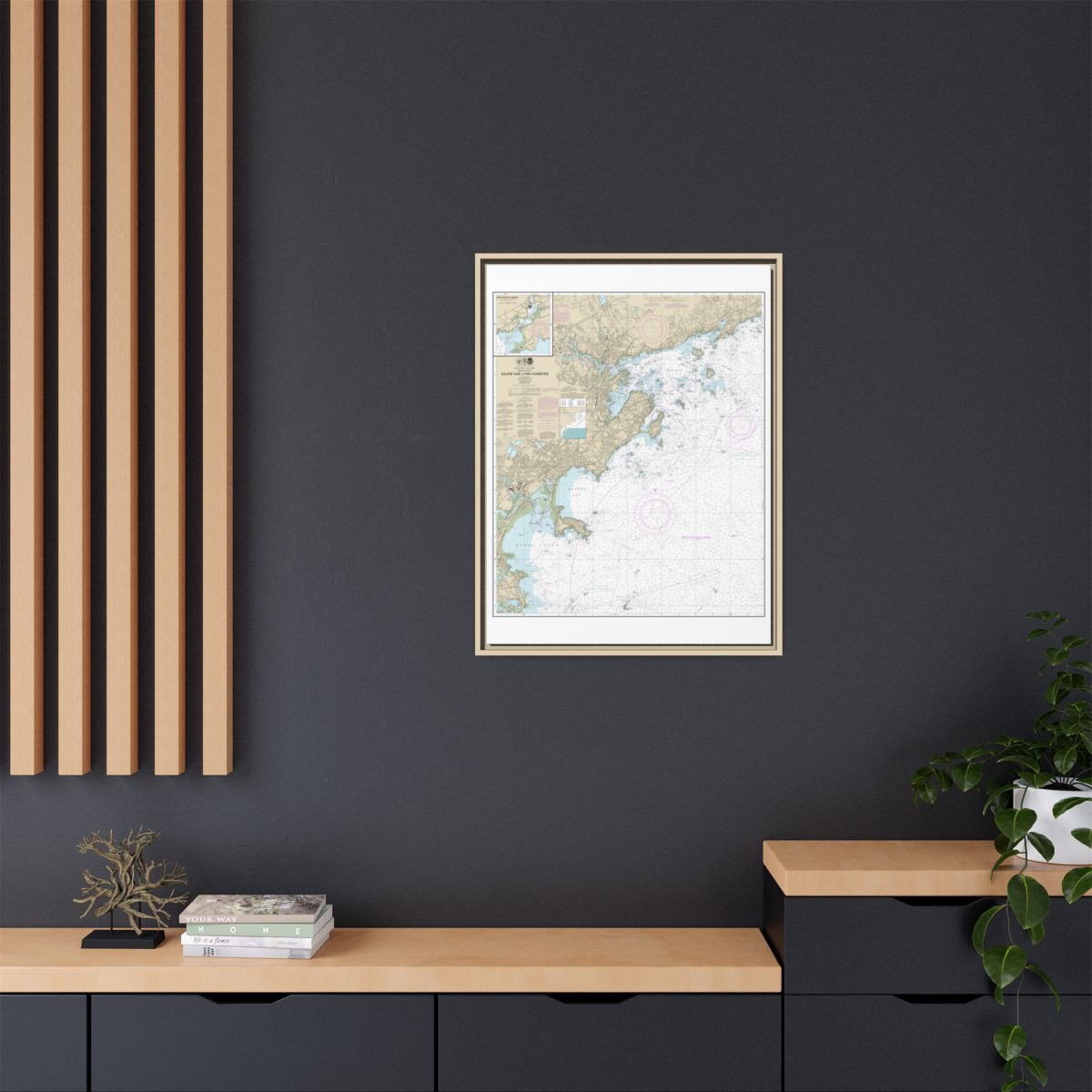Chart 13275 Salem and Lynn Harbors; Manchester Harbor - NOAA Nautical Chart Floating Frame Canvas | 24" x 32" | 30" x 40" - Natural context-2