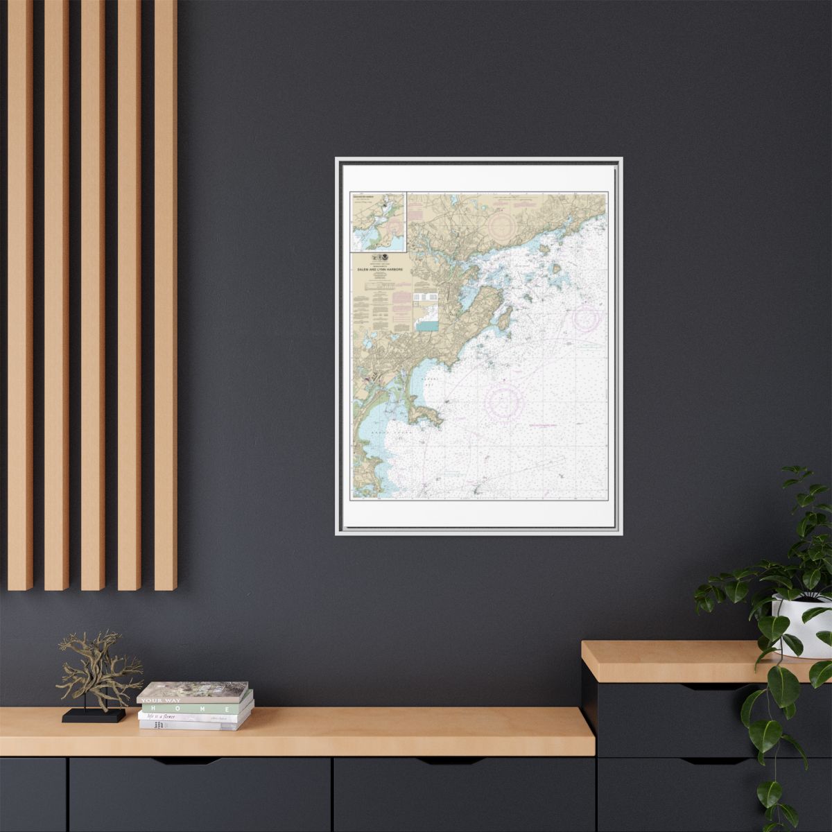Chart 13275 Salem and Lynn Harbors; Manchester Harbor - NOAA Nautical Chart Floating Frame Canvas | 24" x 32" | 30" x 40" - White context-2
