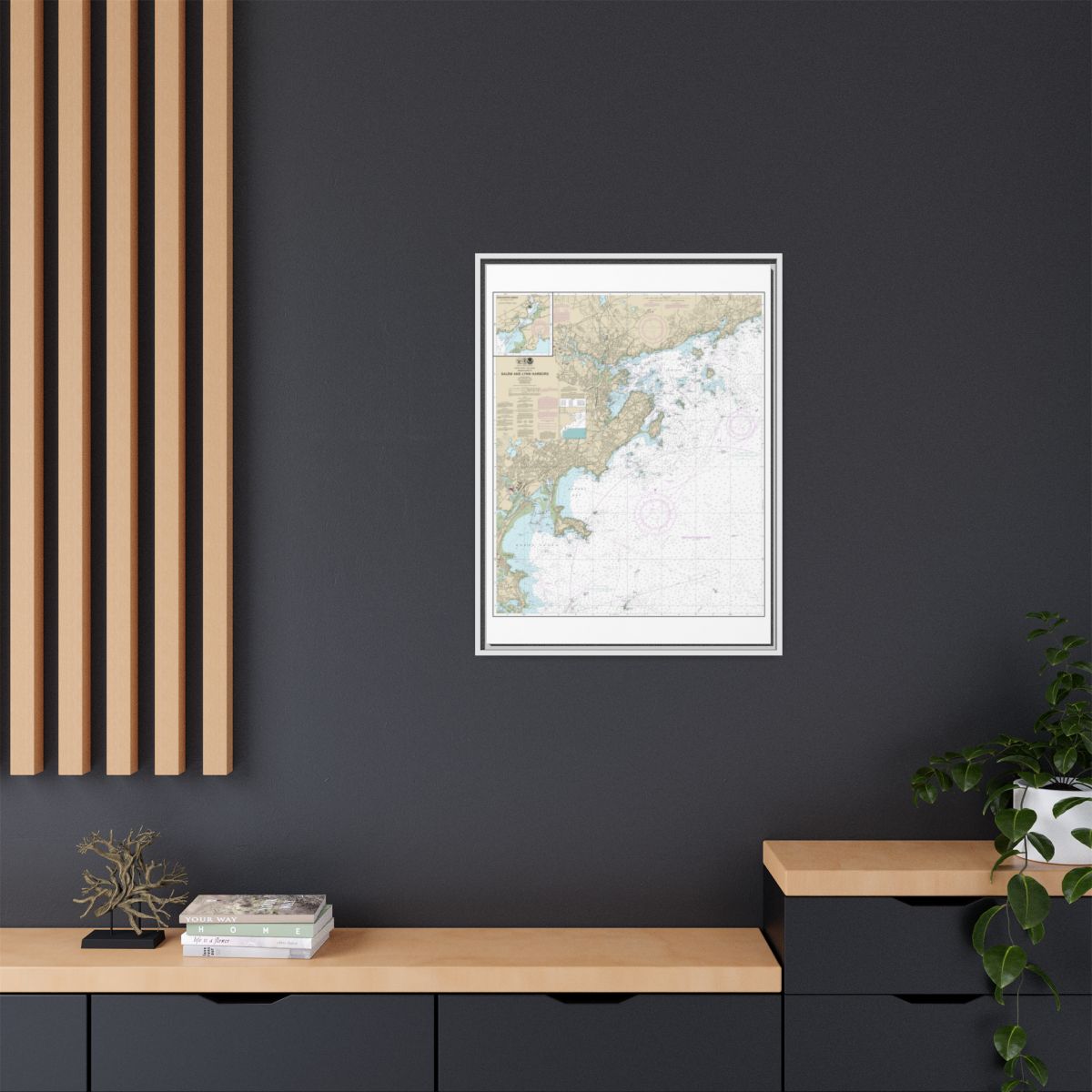 Chart 13275 Salem and Lynn Harbors; Manchester Harbor - NOAA Nautical Chart Floating Frame Canvas | 24" x 32" | 30" x 40" - White context-2