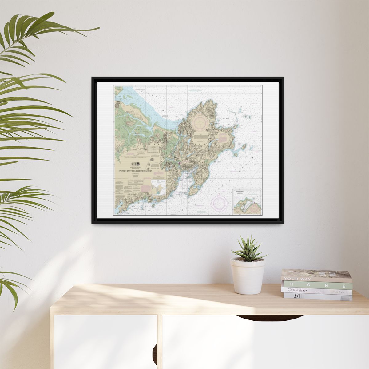 Chart 13279 Ipswich Bay to Gloucester Harbor; Rockport Harbor - NOAA Nautical Chart Floating Frame Canvas | 32" x 24" | 40" x 30" - Black context-1