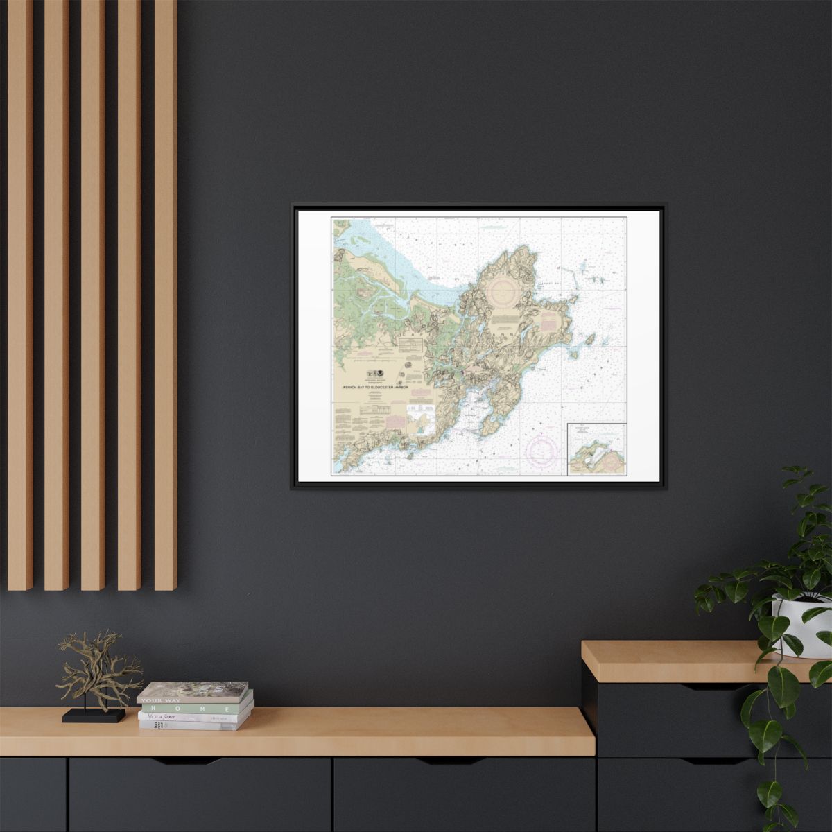 Chart 13279 Ipswich Bay to Gloucester Harbor; Rockport Harbor - NOAA Nautical Chart Floating Frame Canvas | 32" x 24" | 40" x 30" - Black context-2