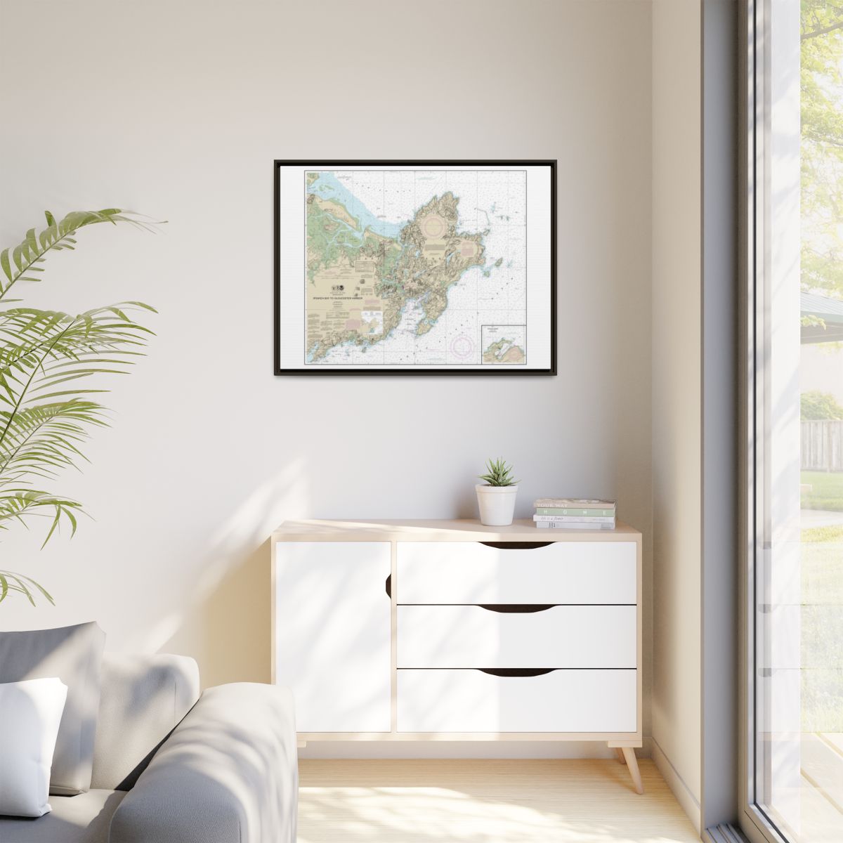 Chart 13279 Ipswich Bay to Gloucester Harbor; Rockport Harbor - NOAA Nautical Chart Floating Frame Canvas | 32" x 24" | 40" x 30" - Espresso context-1