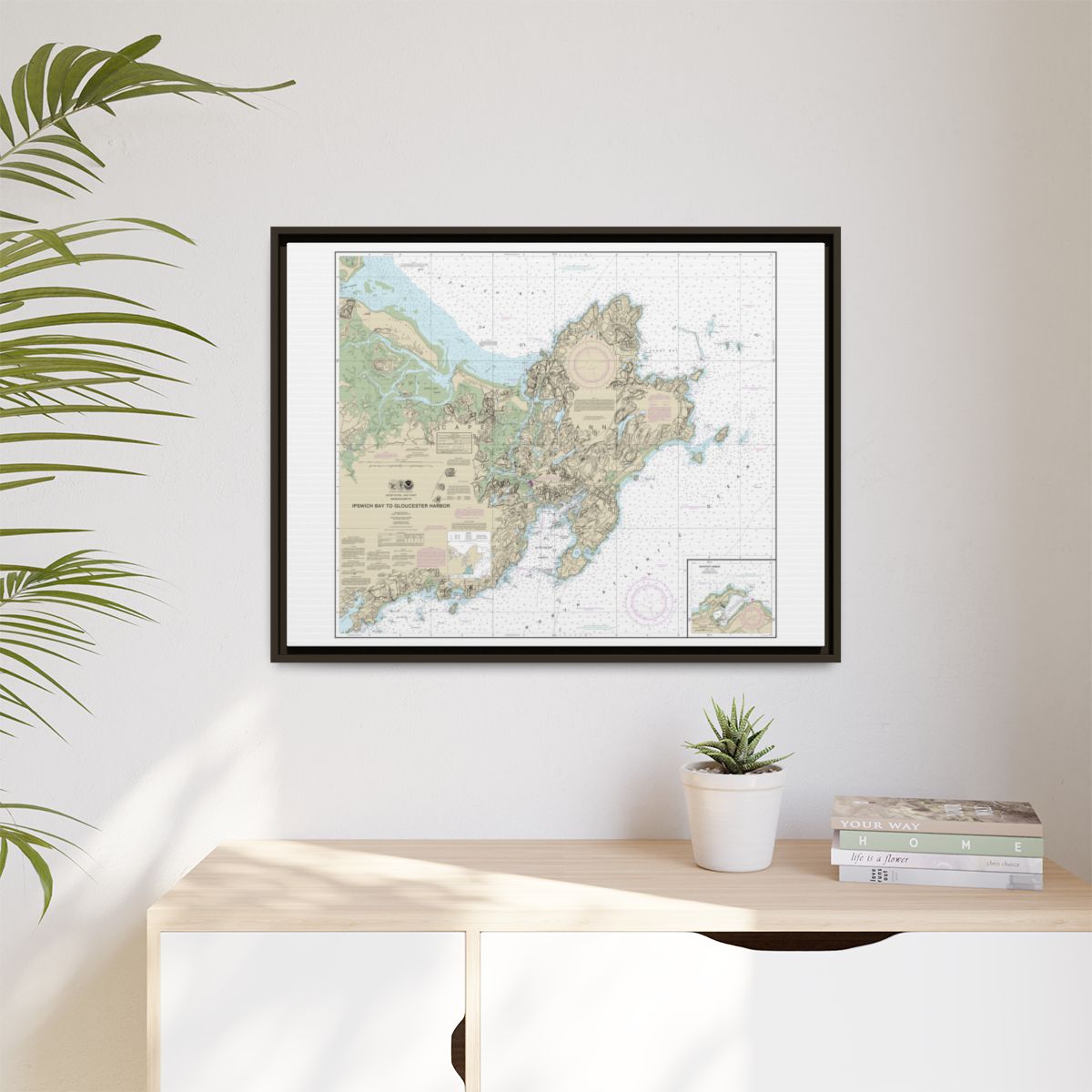 Chart 13279 Ipswich Bay to Gloucester Harbor; Rockport Harbor - NOAA Nautical Chart Floating Frame Canvas | 32" x 24" | 40" x 30" - Espresso context-1