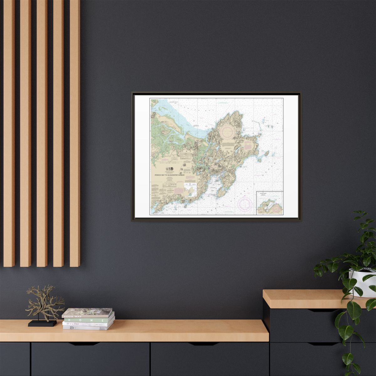 Chart 13279 Ipswich Bay to Gloucester Harbor; Rockport Harbor - NOAA Nautical Chart Floating Frame Canvas | 32" x 24" | 40" x 30" - Espresso context-2