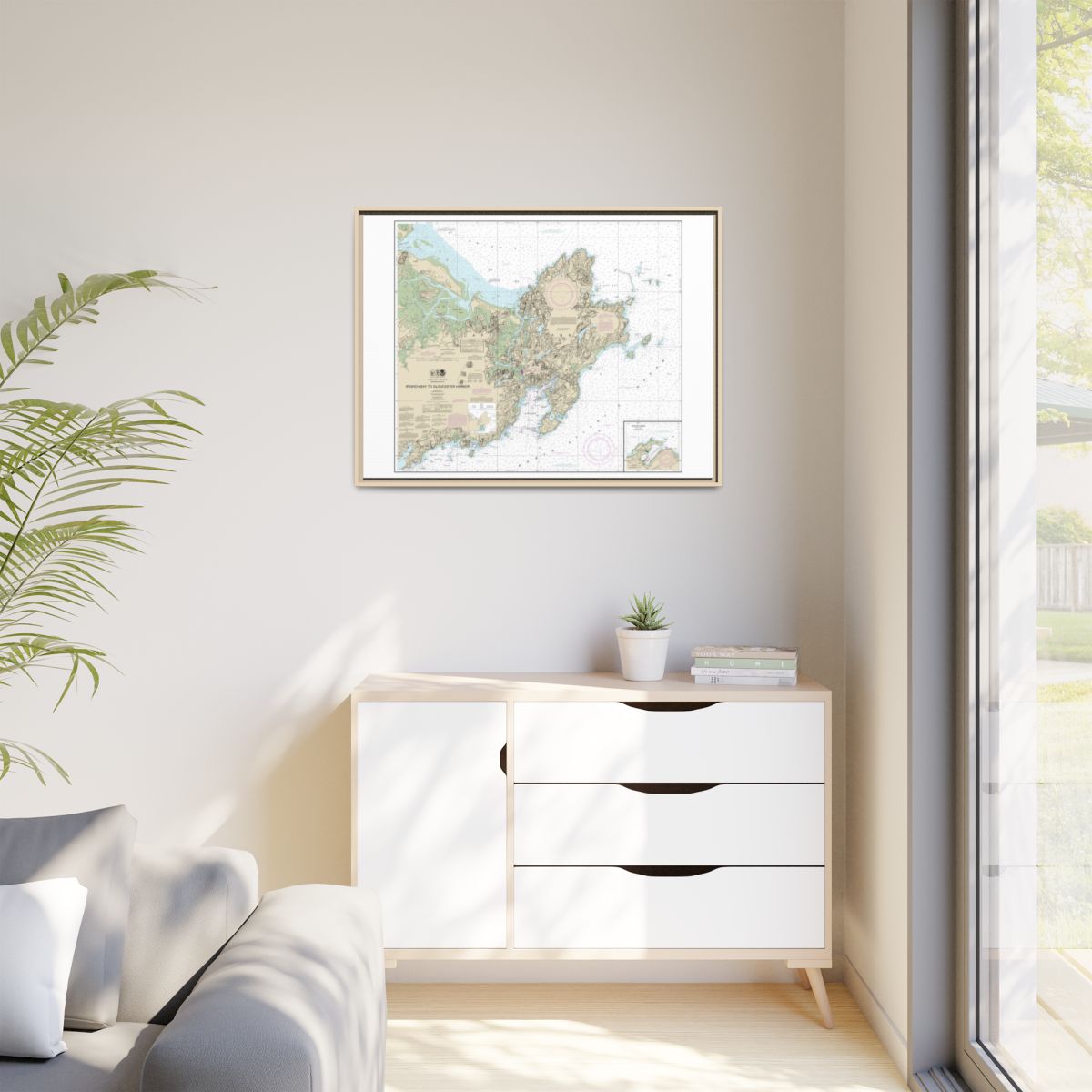 Chart 13279 Ipswich Bay to Gloucester Harbor; Rockport Harbor - NOAA Nautical Chart Floating Frame Canvas | 32" x 24" | 40" x 30" - Natural context-1