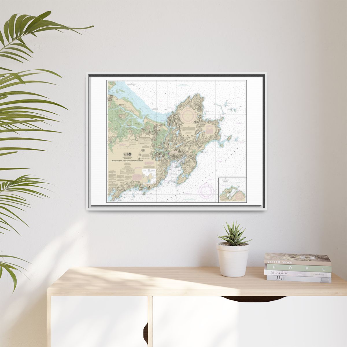 Chart 13279 Ipswich Bay to Gloucester Harbor; Rockport Harbor - NOAA Nautical Chart Floating Frame Canvas | 32" x 24" | 40" x 30" - White context-1