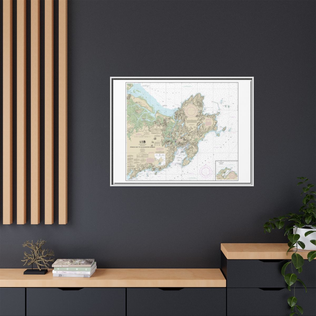 Chart 13279 Ipswich Bay to Gloucester Harbor; Rockport Harbor - NOAA Nautical Chart Floating Frame Canvas | 32" x 24" | 40" x 30" - White context-2