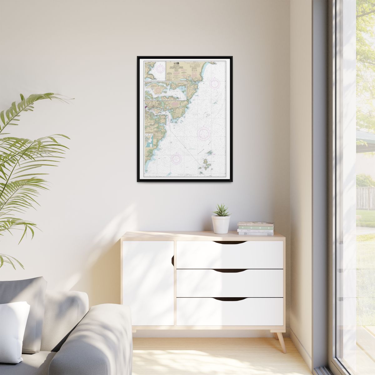 Chart 13283 Portsmouth Harbor Cape Neddick Harbor to Isles of Shoals; Portsmouth Harbor - NOAA Nautical Chart Floating Frame Canvas | 24" x 32" | 30" x 40" - Black context-1