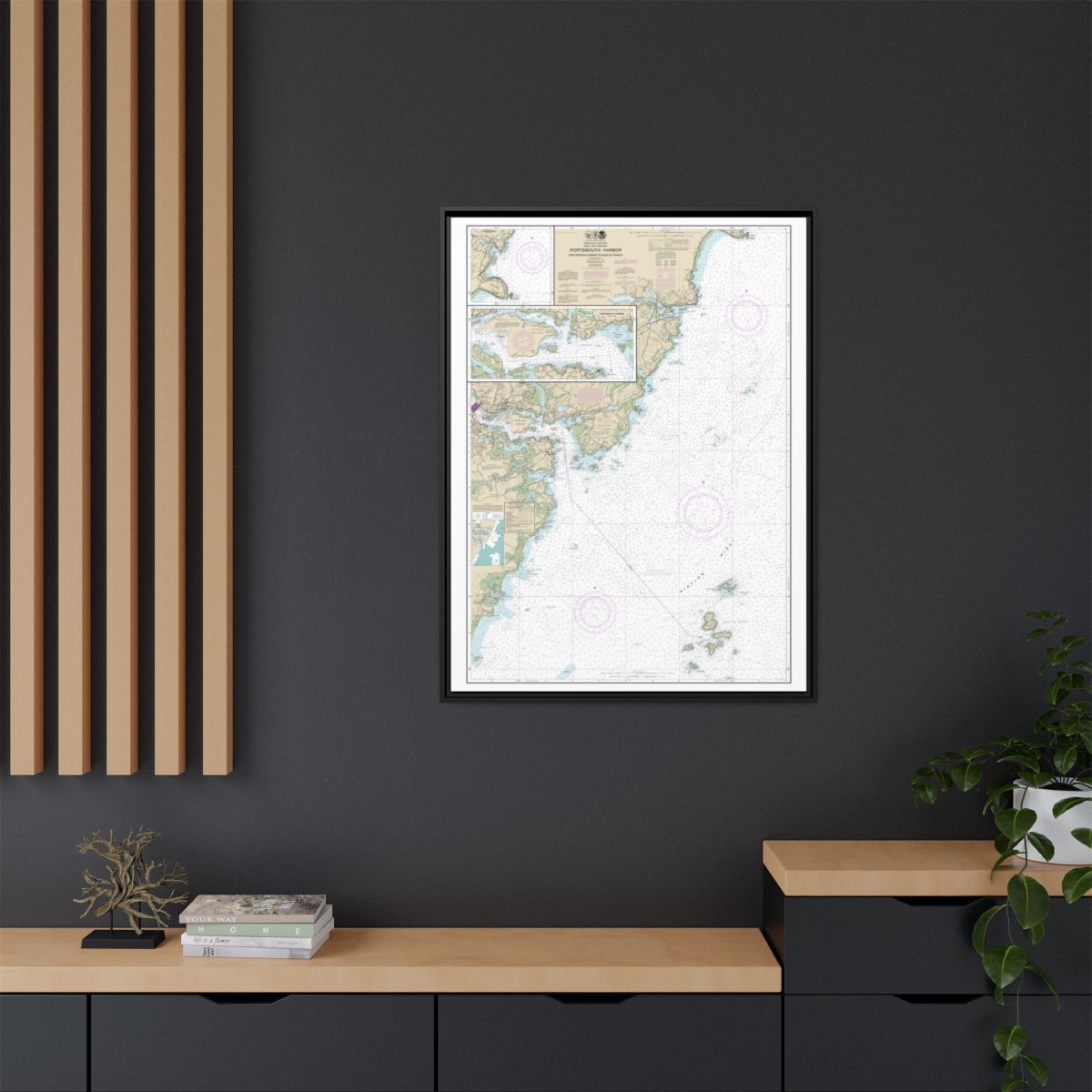 Chart 13283 Portsmouth Harbor Cape Neddick Harbor to Isles of Shoals; Portsmouth Harbor - NOAA Nautical Chart Floating Frame Canvas | 24" x 32" | 30" x 40" - Black context-2