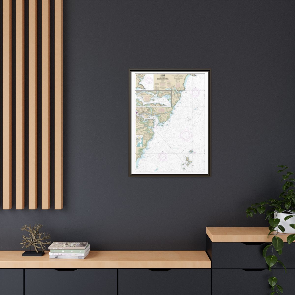 Chart 13283 Portsmouth Harbor Cape Neddick Harbor to Isles of Shoals; Portsmouth Harbor - NOAA Nautical Chart Floating Frame Canvas | 24" x 32" | 30" x 40" - Espresso context-2