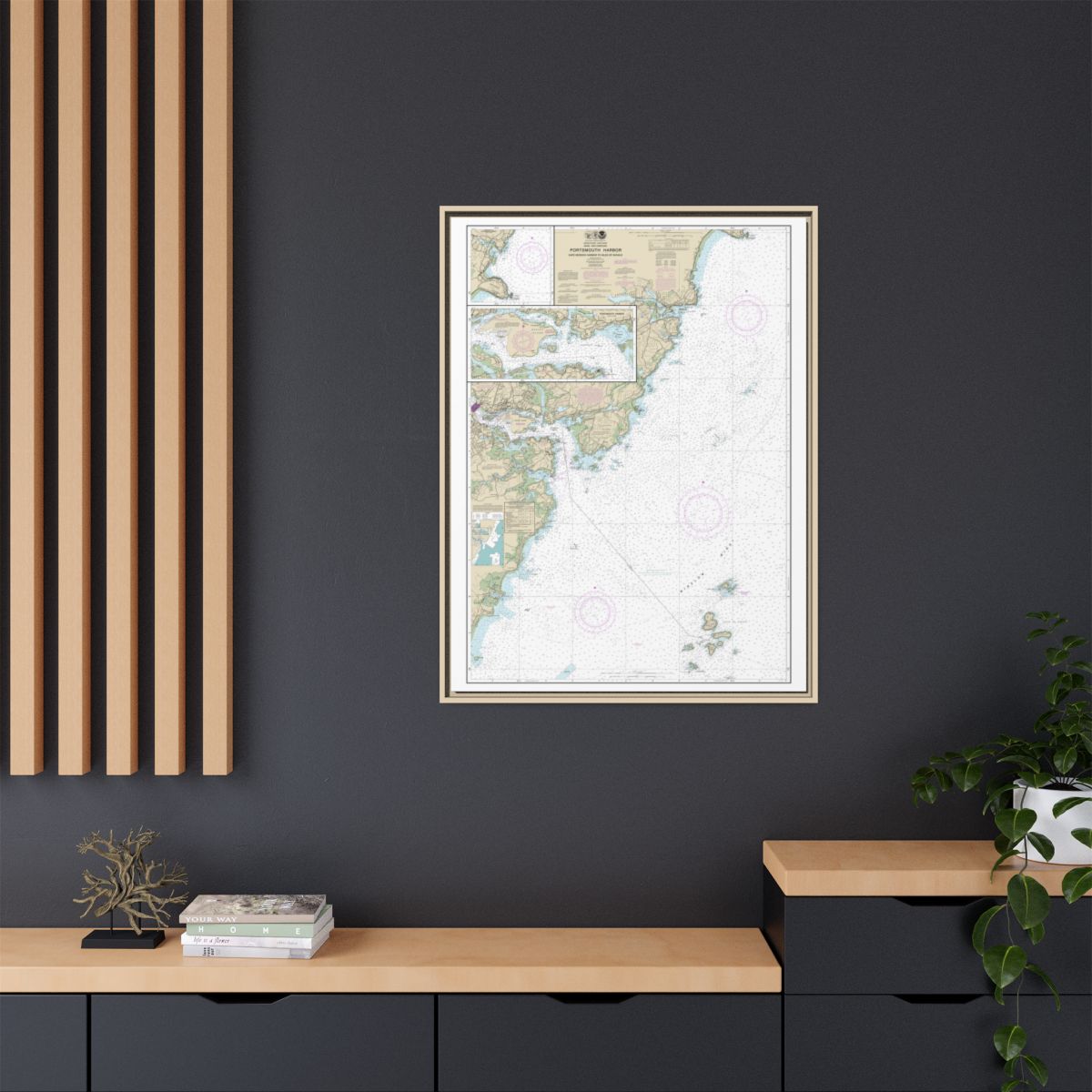 Chart 13283 Portsmouth Harbor Cape Neddick Harbor to Isles of Shoals; Portsmouth Harbor - NOAA Nautical Chart Floating Frame Canvas | 24" x 32" | 30" x 40" - Natural context-2