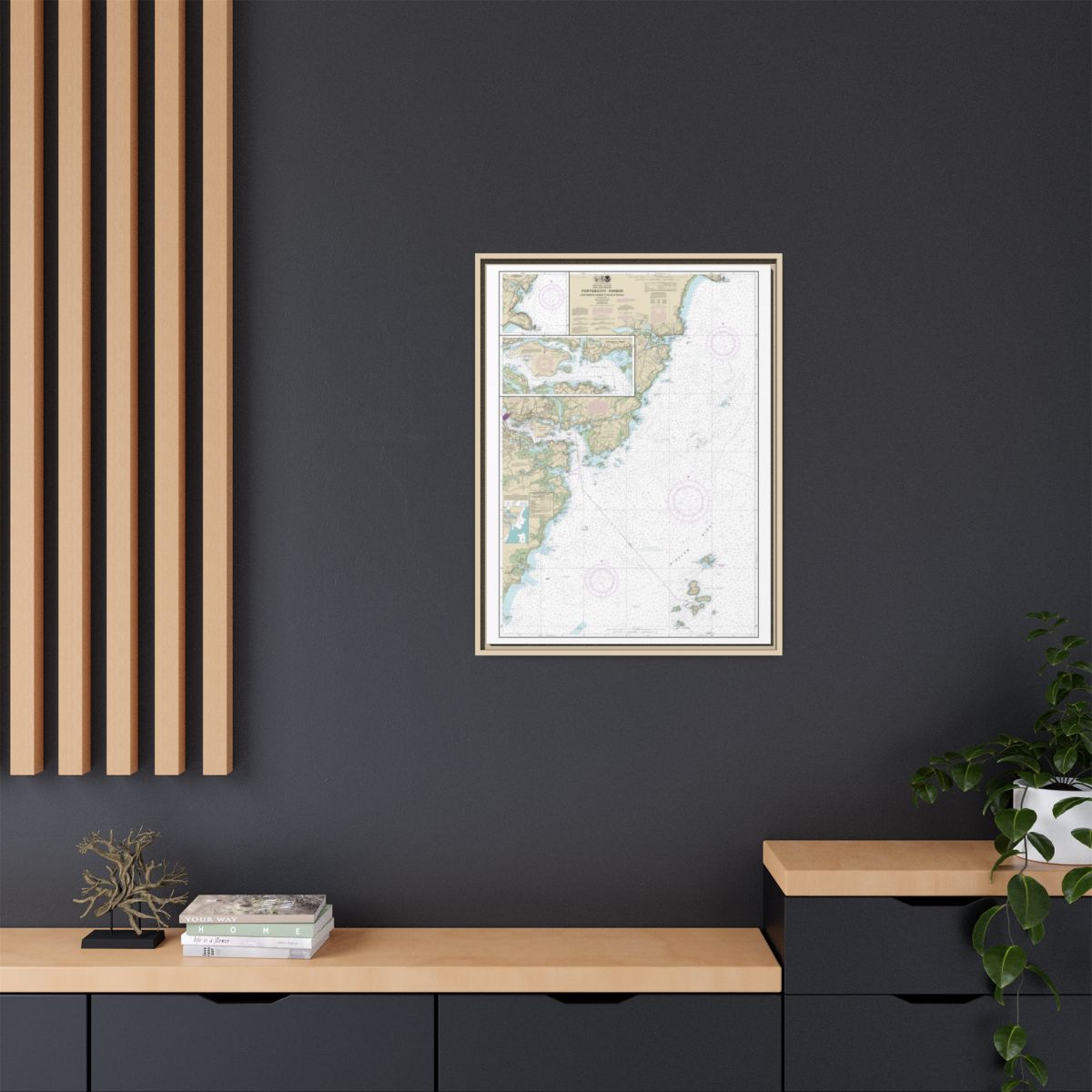 Chart 13283 Portsmouth Harbor Cape Neddick Harbor to Isles of Shoals; Portsmouth Harbor - NOAA Nautical Chart Floating Frame Canvas | 24" x 32" | 30" x 40" - Natural context-2