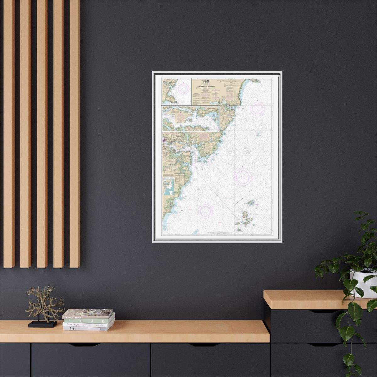 Chart 13283 Portsmouth Harbor Cape Neddick Harbor to Isles of Shoals; Portsmouth Harbor - NOAA Nautical Chart Floating Frame Canvas | 24" x 32" | 30" x 40" - White context-2