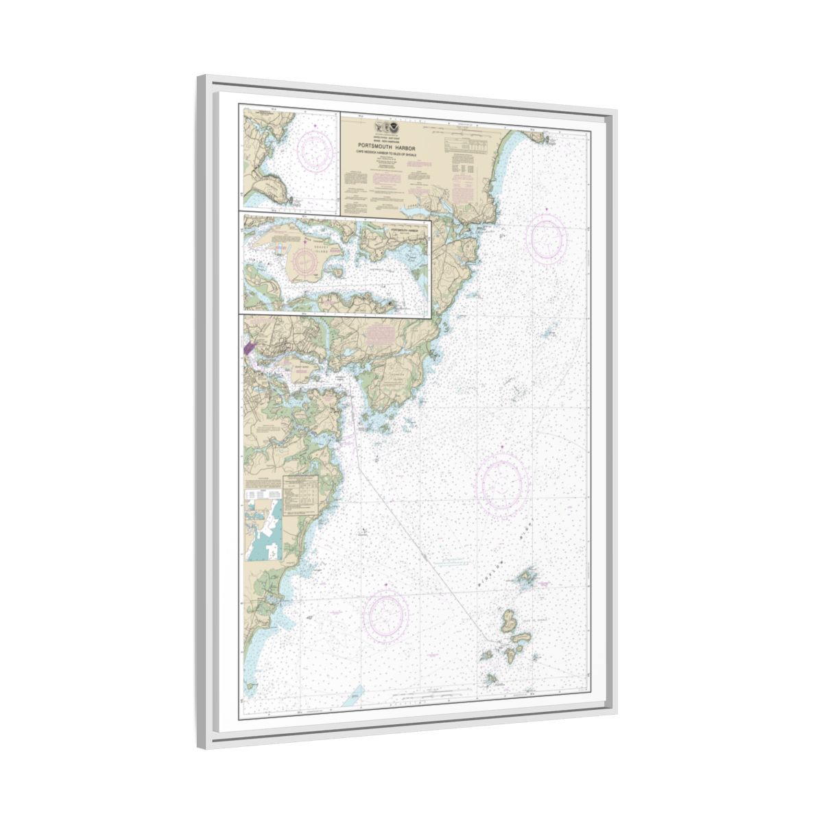 Chart 13283 Portsmouth Harbor Cape Neddick Harbor to Isles of Shoals; Portsmouth Harbor - NOAA Nautical Chart Floating Frame Canvas | 24" x 32" | 30" x 40" - White side
