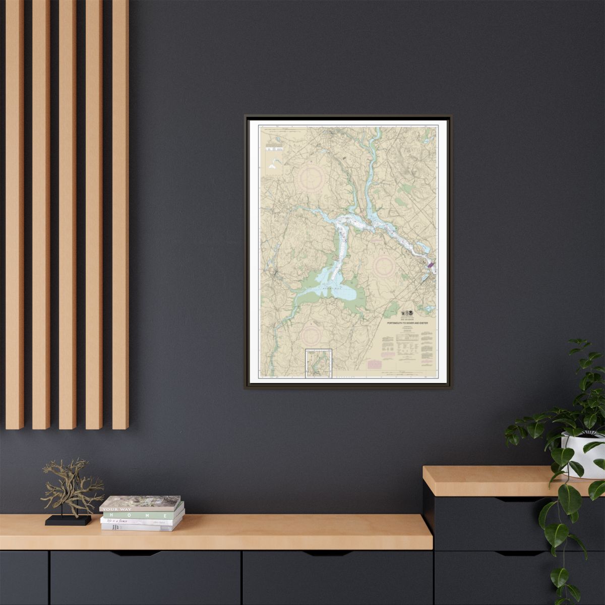 Chart 13285 Portsmouth to Dover and Exeter - NOAA Nautical Chart Floating Frame Canvas | 24" x 32" | 30" x 40" - Espresso context-2