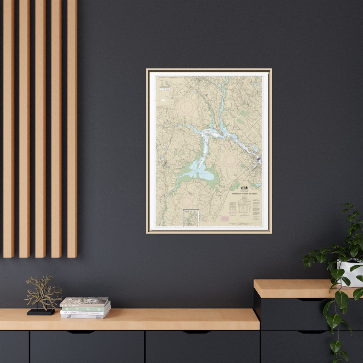 Chart 13285 Portsmouth to Dover and Exeter - NOAA Nautical Chart Floating Frame Canvas | 24" x 32" | 30" x 40" - Natural context-2