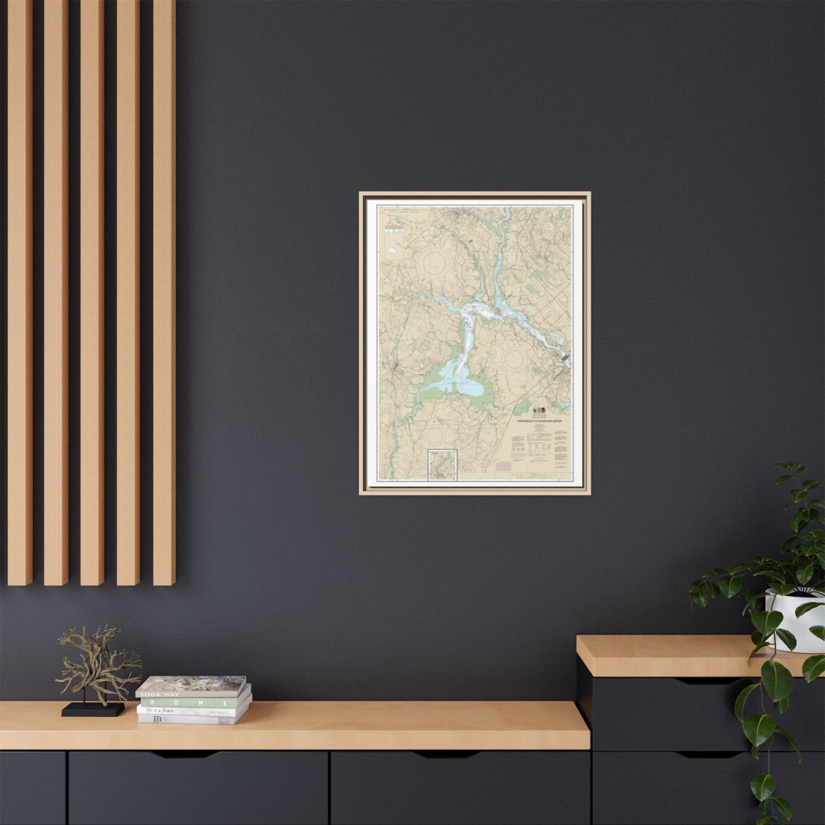Chart 13285 Portsmouth to Dover and Exeter - NOAA Nautical Chart Floating Frame Canvas | 24" x 32" | 30" x 40" - Natural context-2