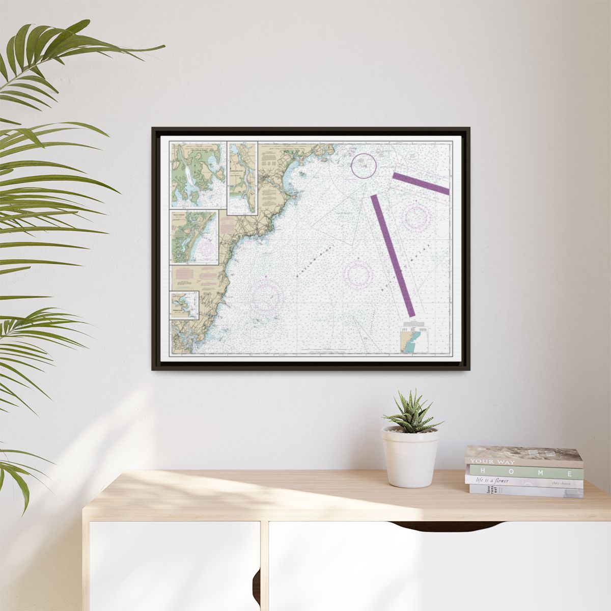 Chart 13286 Cape Elizabeth to Portsmouth; Cape Porpoise Harbor; Wells Harbor; Kennebunk River; Perkins Cove - NOAA Nautical Chart Floating Frame Canvas | 32" x 24" | 40" x 30" - Espresso context-1