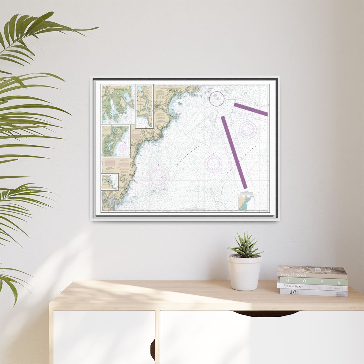 Chart 13286 Cape Elizabeth to Portsmouth; Cape Porpoise Harbor; Wells Harbor; Kennebunk River; Perkins Cove - NOAA Nautical Chart Floating Frame Canvas | 32" x 24" | 40" x 30" - White context-1