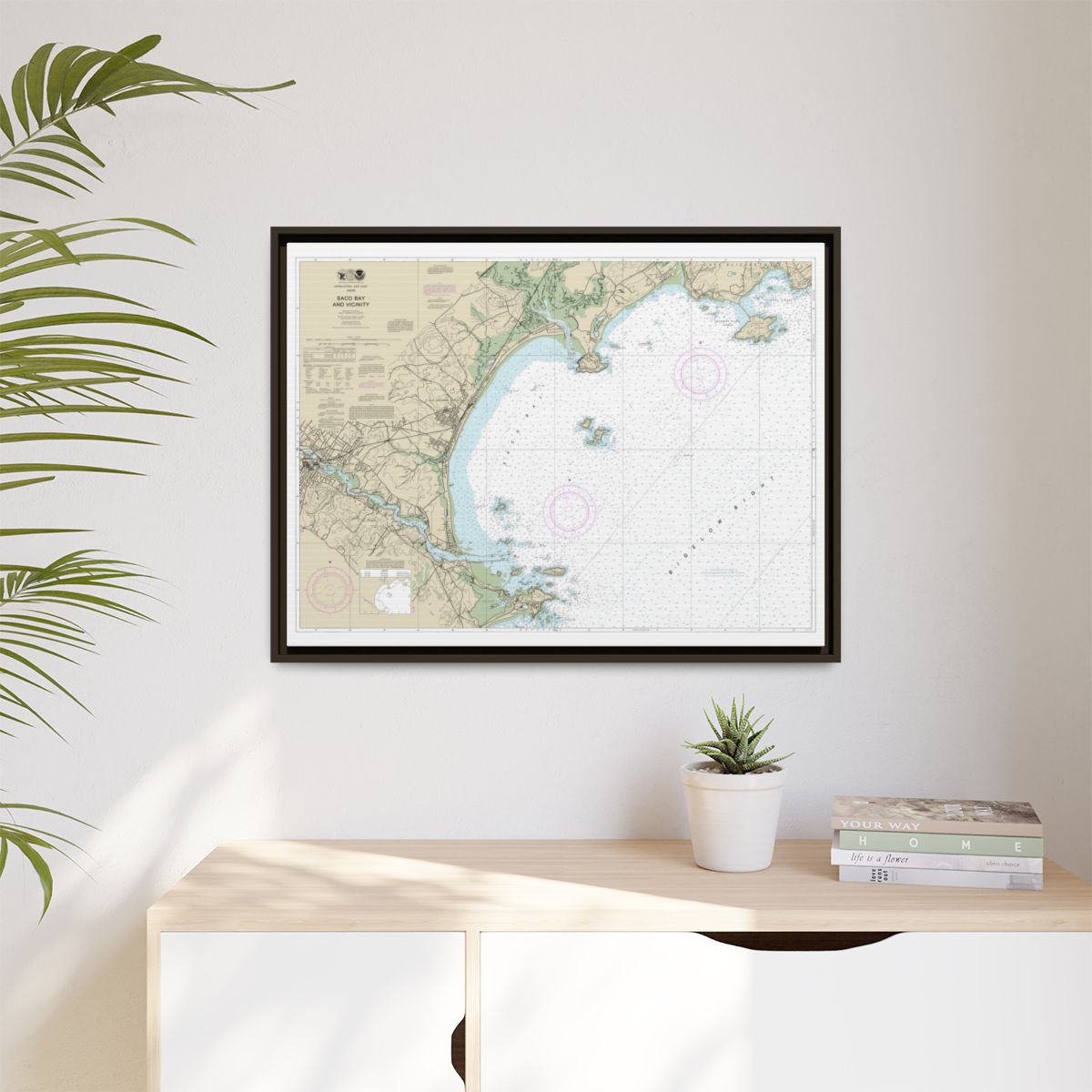 Chart 13287 Saco Bay and Vicinity - NOAA Nautical Chart Floating Frame Canvas | 32" x 24" | 40" x 30" - Espresso context-1