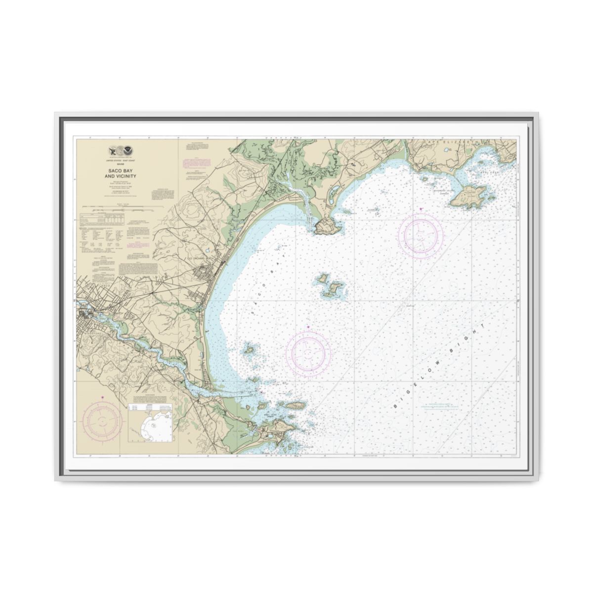 Chart 13287 Saco Bay and Vicinity - NOAA Nautical Chart Floating Frame Canvas | 32" x 24" | 40" x 30" - White front