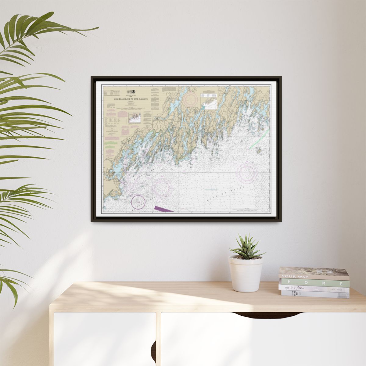 Chart 13288 Monhegan Island to Cape Elizabeth - NOAA Nautical Chart Floating Frame Canvas | 32" x 24" | 40" x 30" - Espresso context-1