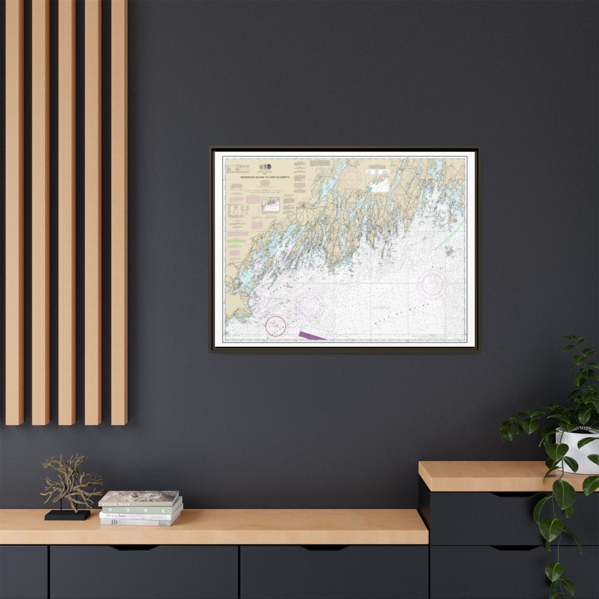 Chart 13288 Monhegan Island to Cape Elizabeth - NOAA Nautical Chart Floating Frame Canvas | 32" x 24" | 40" x 30" - Espresso context-2
