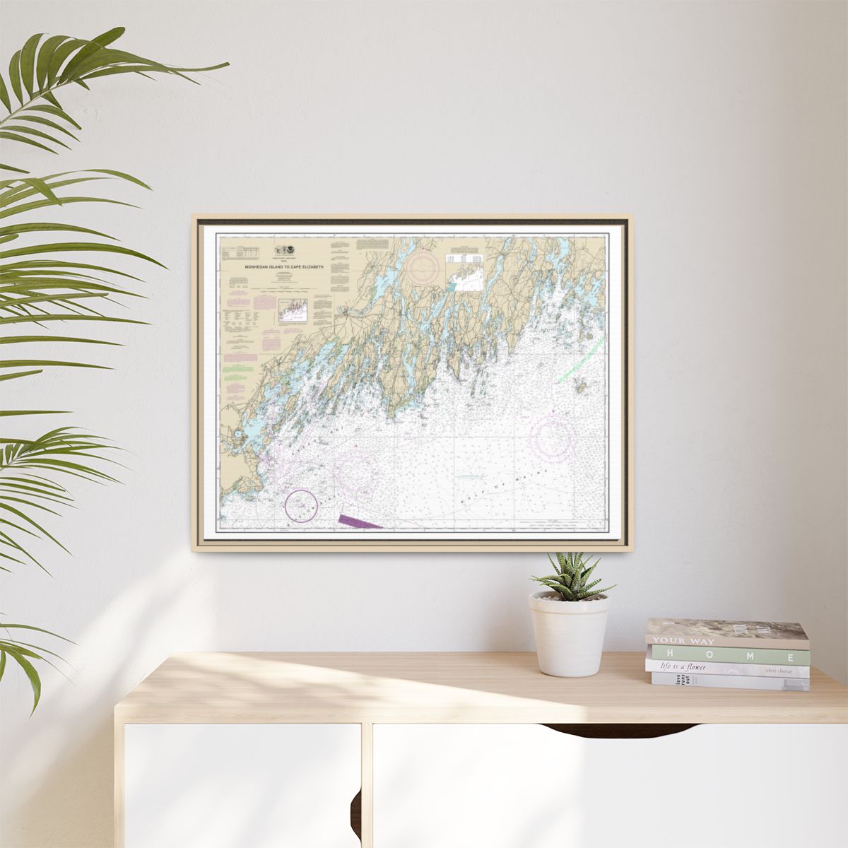 Chart 13288 Monhegan Island to Cape Elizabeth - NOAA Nautical Chart Floating Frame Canvas | 32" x 24" | 40" x 30" - Natural context-1