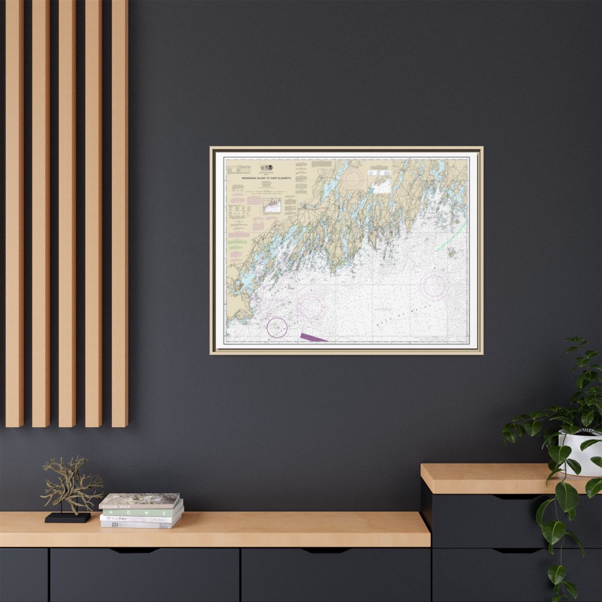 Chart 13288 Monhegan Island to Cape Elizabeth - NOAA Nautical Chart Floating Frame Canvas | 32" x 24" | 40" x 30" - Natural context-2