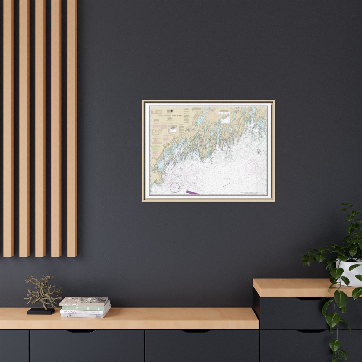 Chart 13288 Monhegan Island to Cape Elizabeth - NOAA Nautical Chart Floating Frame Canvas | 32" x 24" | 40" x 30" - Natural context-2