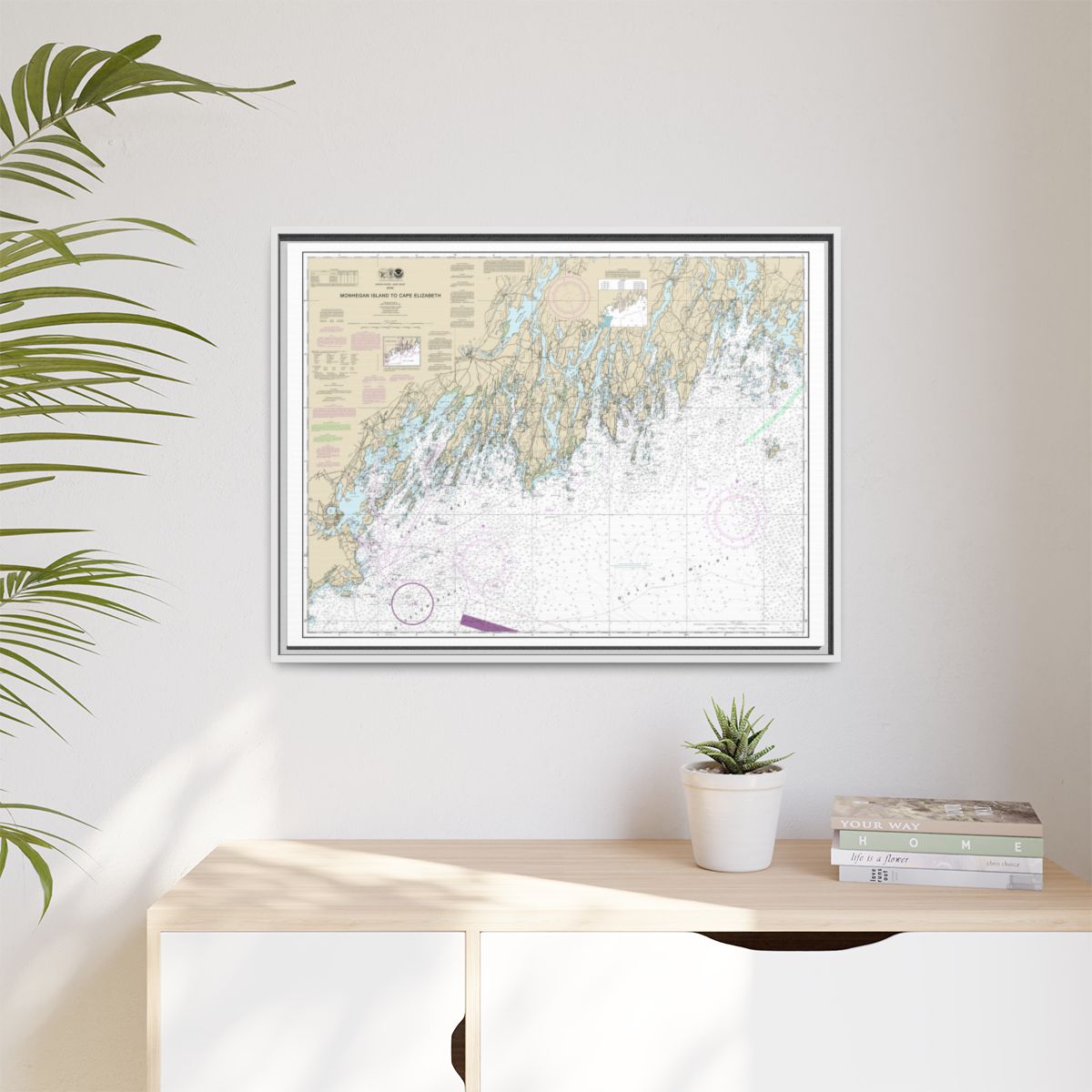 Chart 13288 Monhegan Island to Cape Elizabeth - NOAA Nautical Chart Floating Frame Canvas | 32" x 24" | 40" x 30" - White context-1