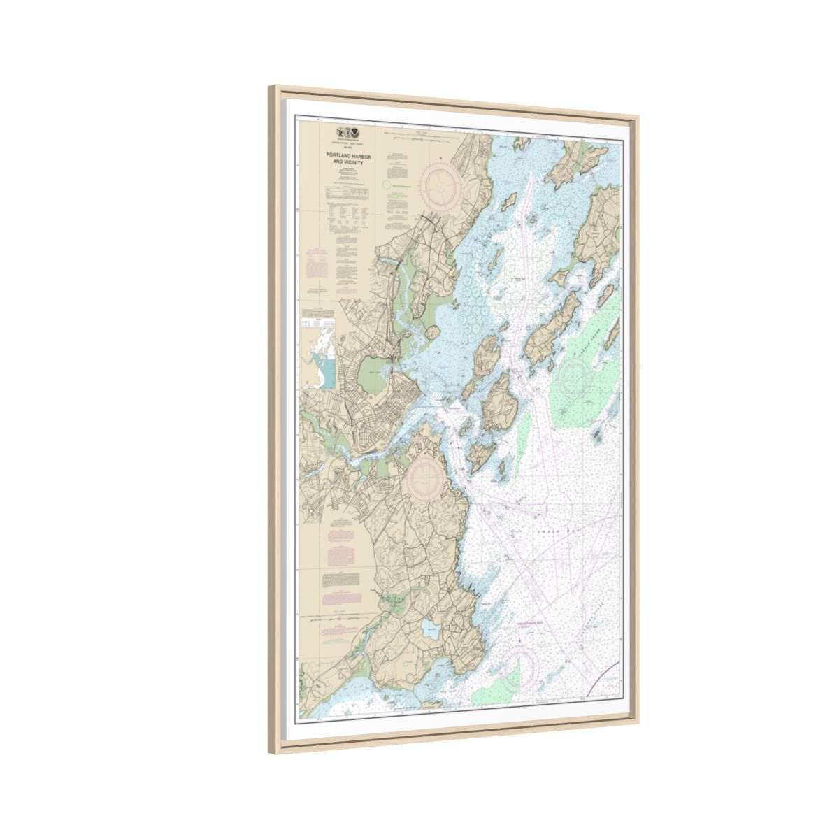 Chart 13292 Portland Harbor and Vicinity - NOAA Nautical Chart Floating Frame Canvas | 20" x 30" | 24" x 36" | 32" x 48" - Natural side