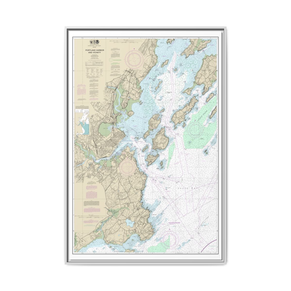 Chart 13292 Portland Harbor and Vicinity - NOAA Nautical Chart Floating Frame Canvas | 20" x 30" | 24" x 36" | 32" x 48" - White front