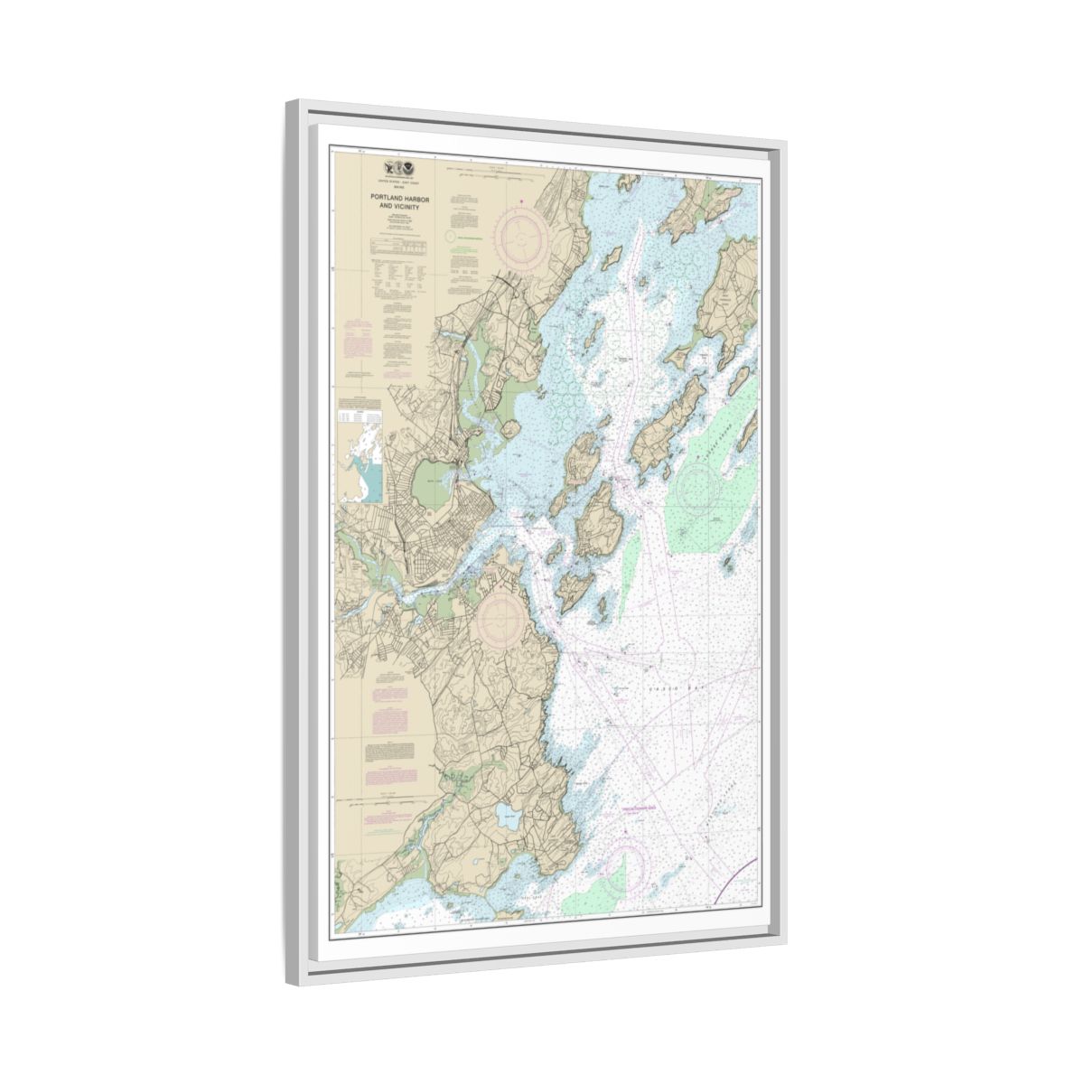 Chart 13292 Portland Harbor and Vicinity - NOAA Nautical Chart Floating Frame Canvas | 20" x 30" | 24" x 36" | 32" x 48" - White side